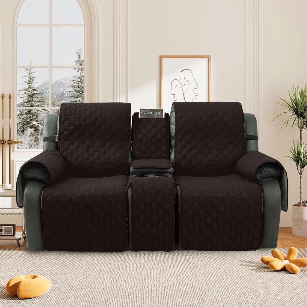 Loveseat Recliner Cover with Center Console, 100% Waterproof Pet Cover for Dual Recliner with Straps Design, Split