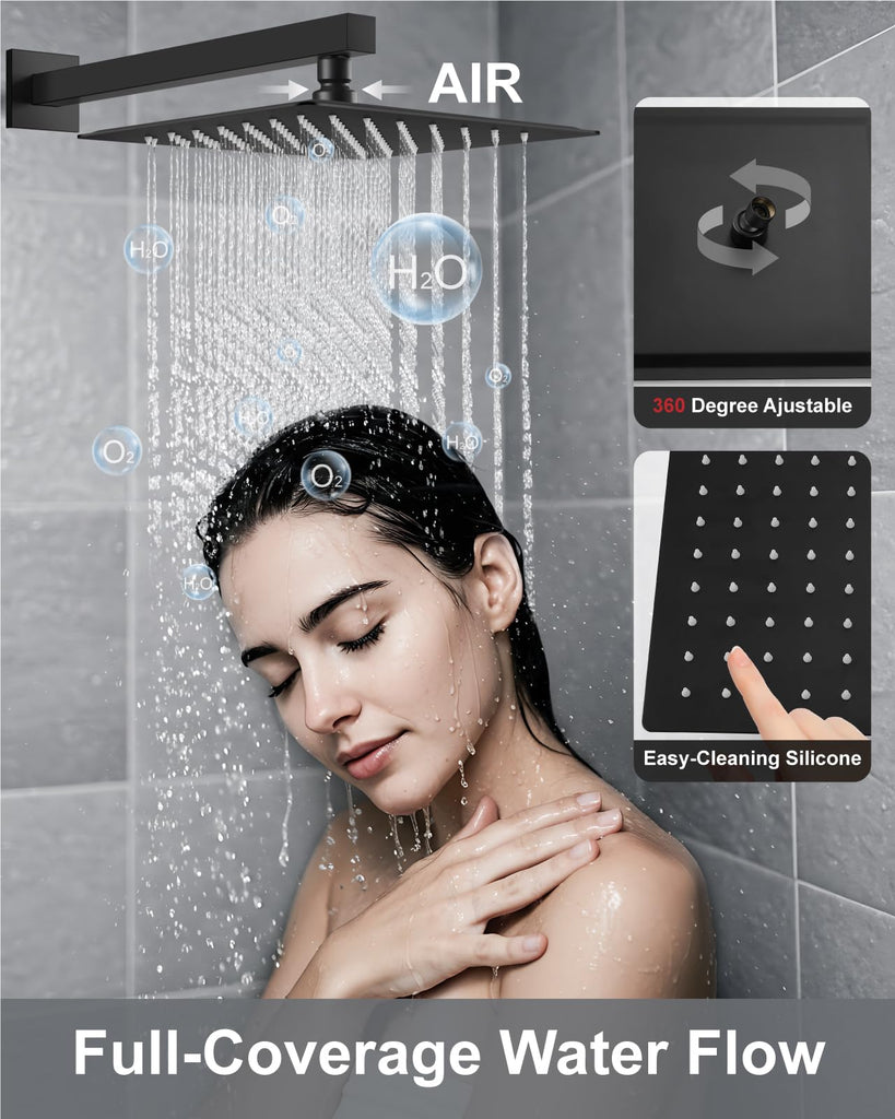 Shower System with Tub Spout and Valve Matte Black