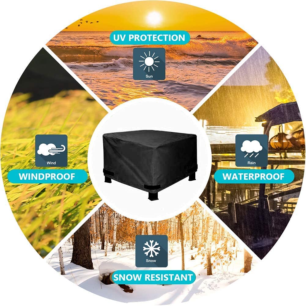 Fire Pit Cover, 34" x 34" x 30" Square Gas Fire Pit Cover, Waterproof 600D Heavy Duty Square Patio Fire Pit Table