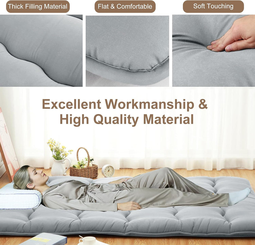 Japanese Futon Mattress, 3" Thick Foldable Floor Sleeping Bed