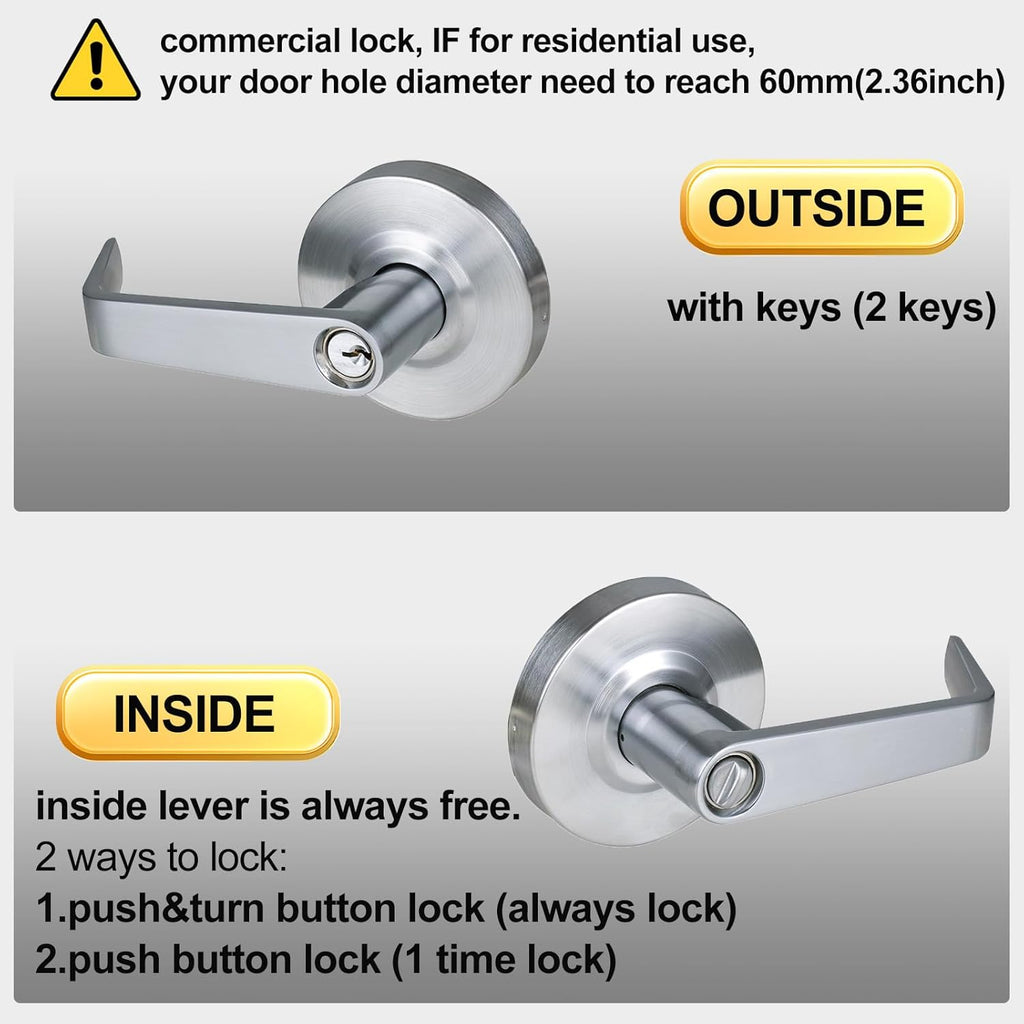 Keyed Entry Grade 2 Commercial Door Locks Heavy Duty Office Door Lever, Non-Handed, UL 3 Hour Fire Rated