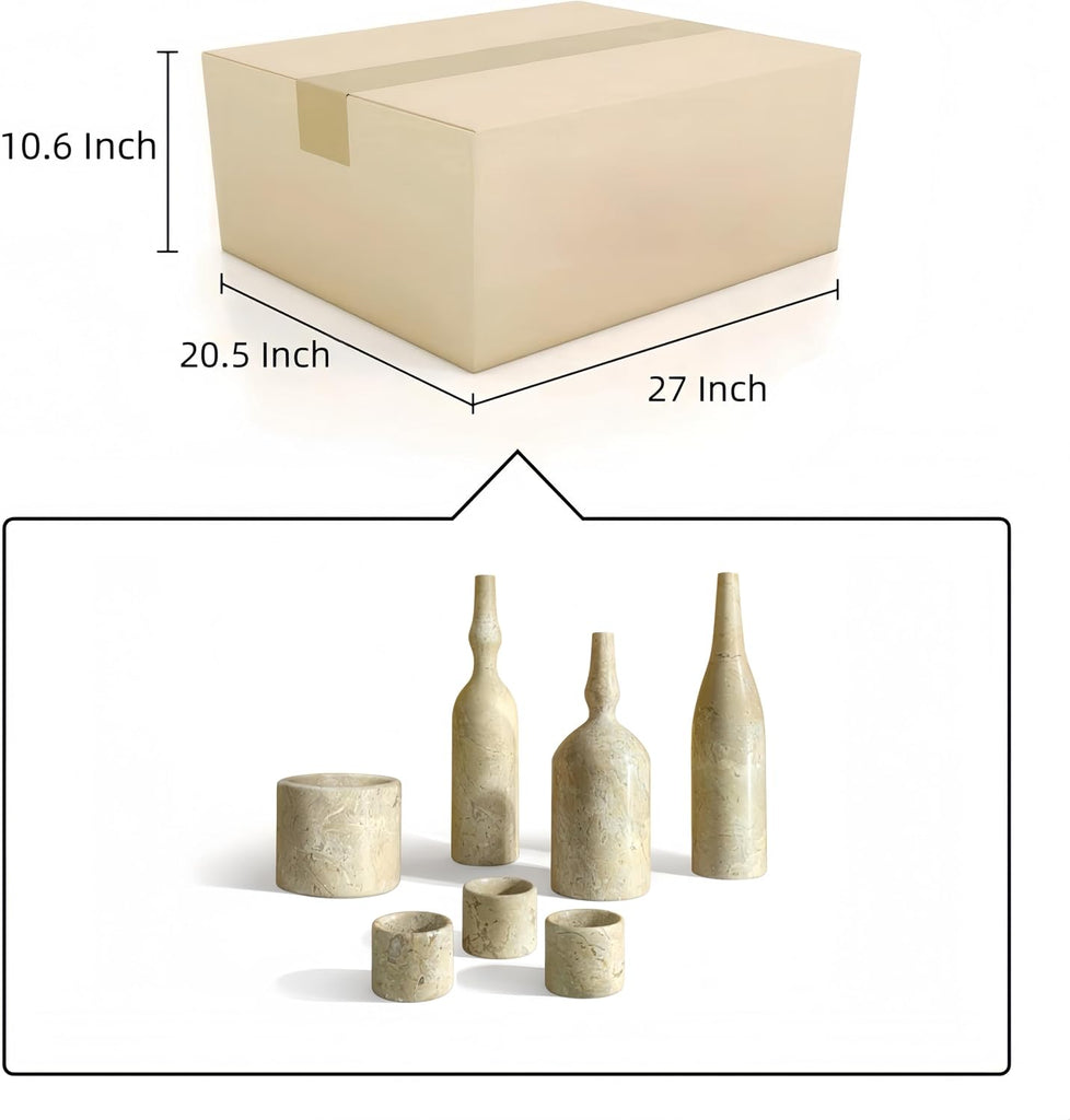 Natural Marble Home Decor Set: Luxury 7-Piece Vase & Candle Holder Collection - Golden Beige Stone Accessories &