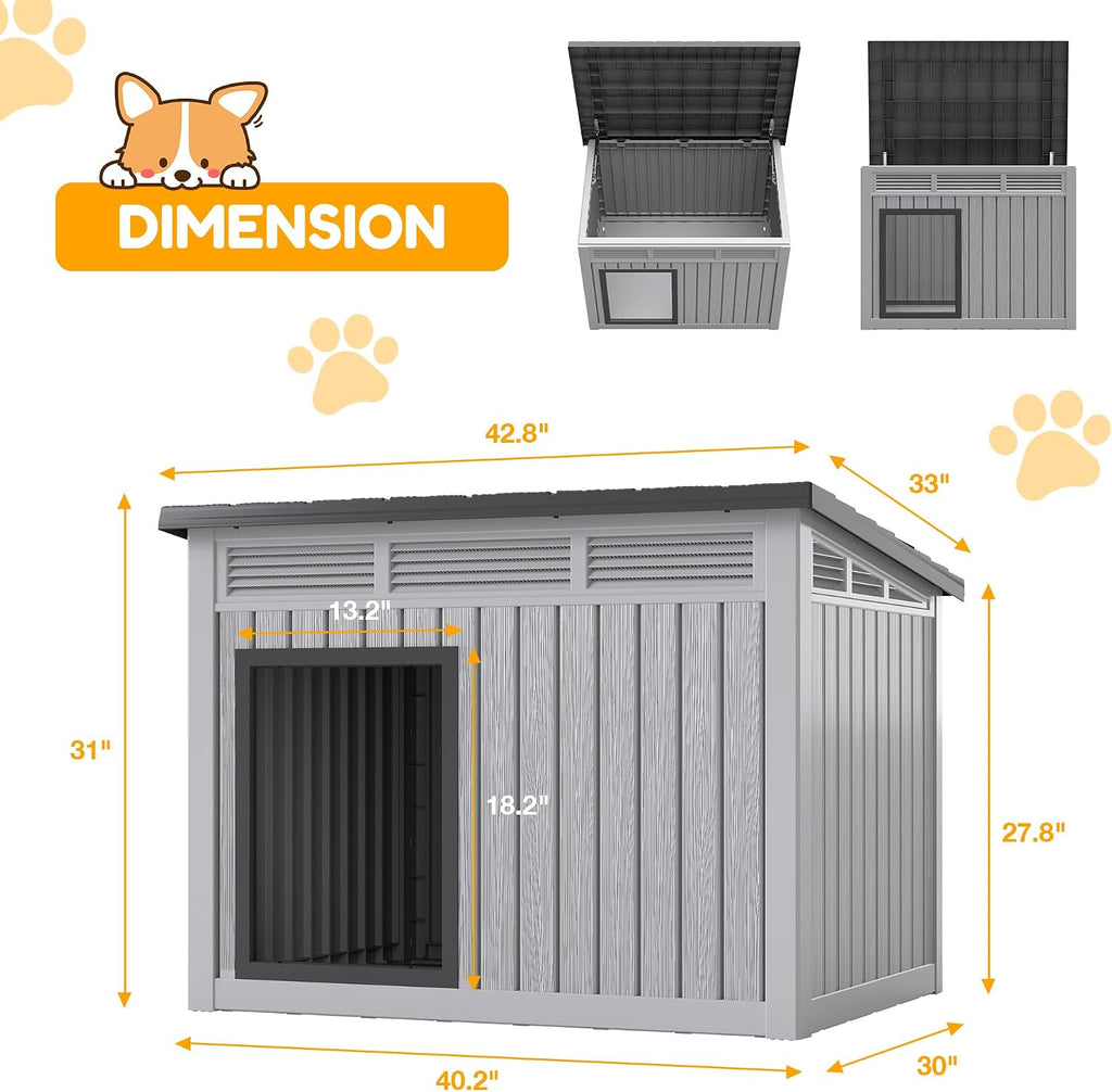 Large Dog House with Weatherproof Roof for Indoor & Outdoor Use - Big Dog House for Large Medium Dogs(42.8" L x 33" W