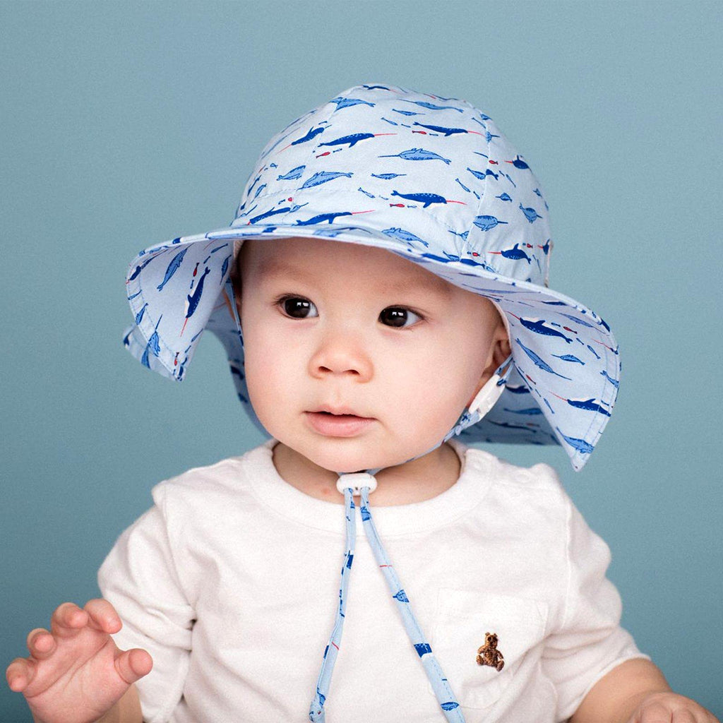 Cotton Foldable Baby Boy Sun Hat with Adjustable Strap (S:, Narwhale)