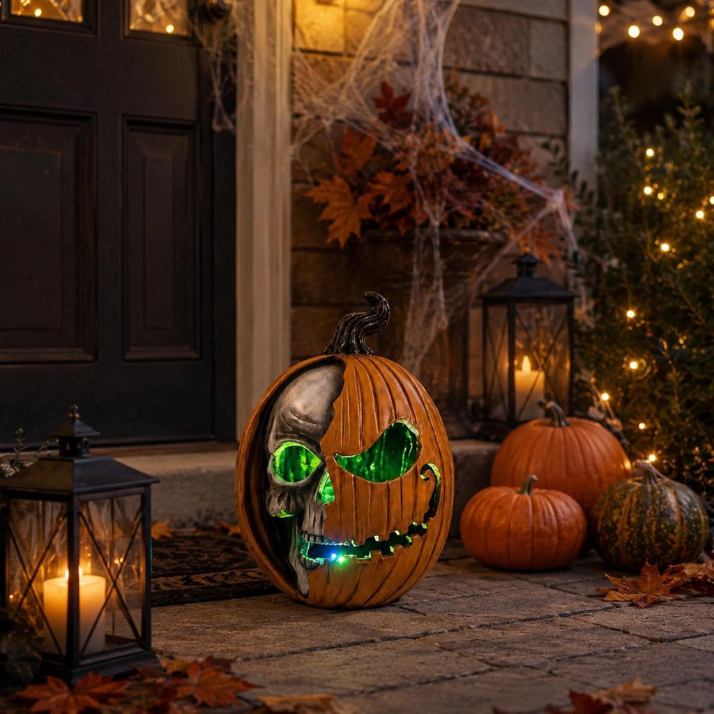 Light Up Jack O Lantern, Pumpkin Skull Halloween Home Decorations