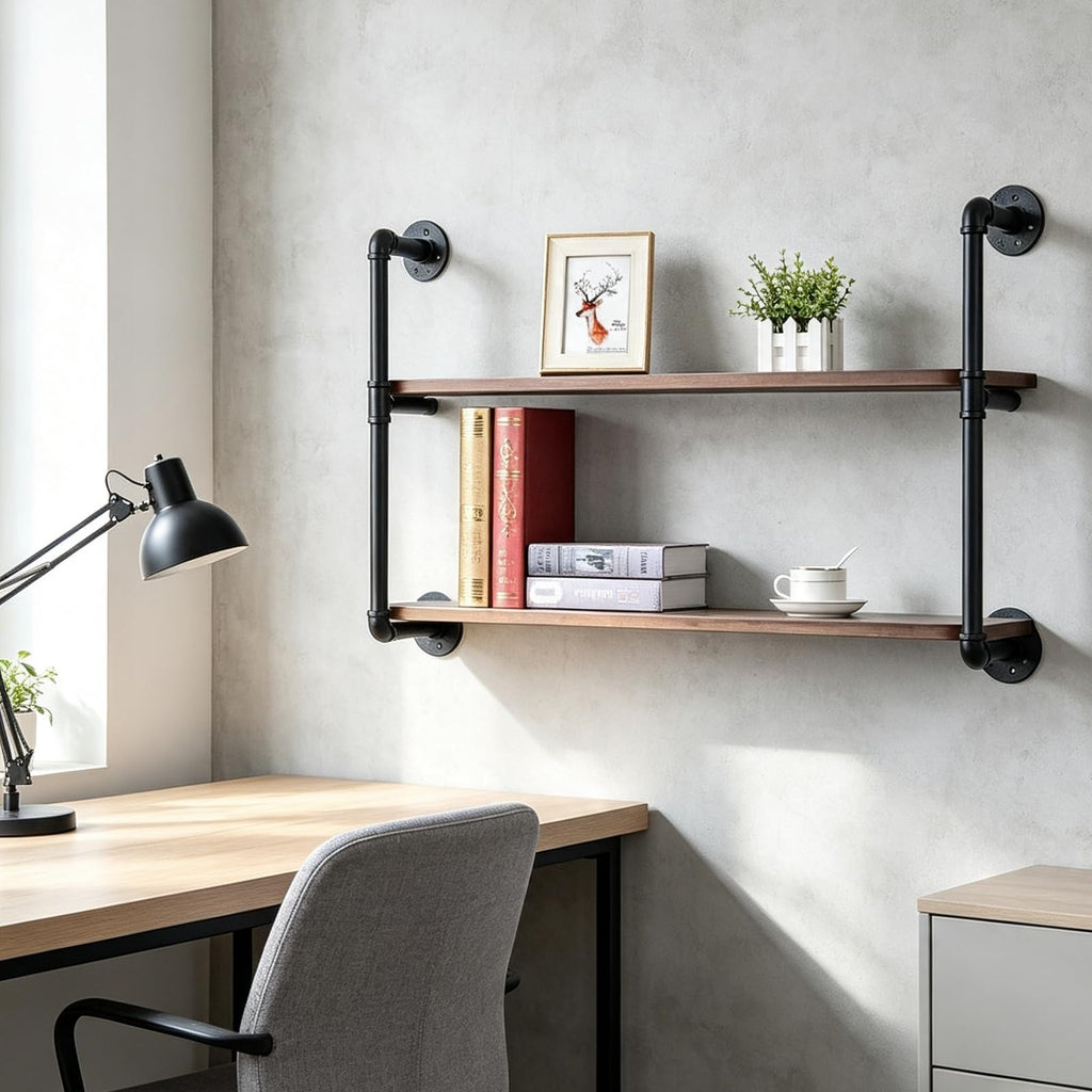 Industrial Pipe Shelves With Wood Planks, Rustic Pipe Shelving Wall Shelf