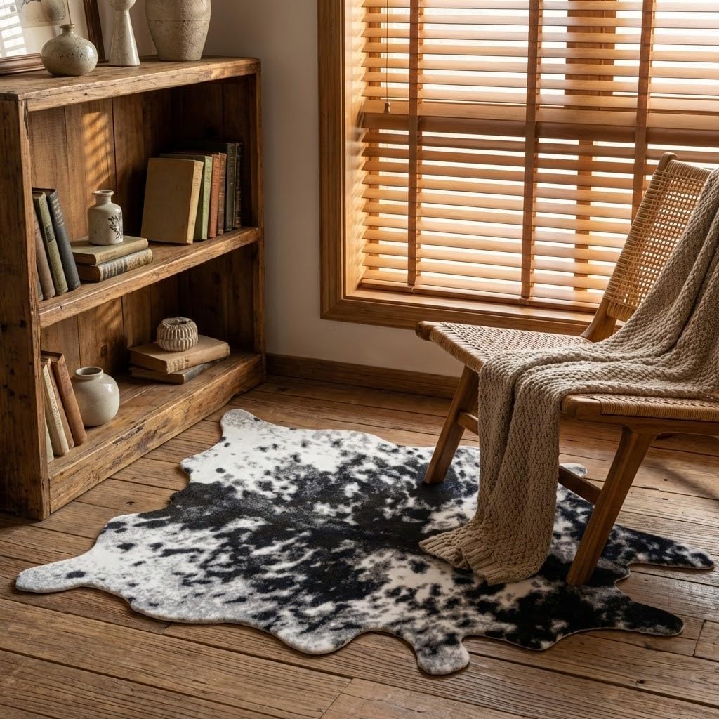 Faux Cowhide Rug Cow Print Rug Western Cowhide Area Rugs (Black and White, 2. .1ft)