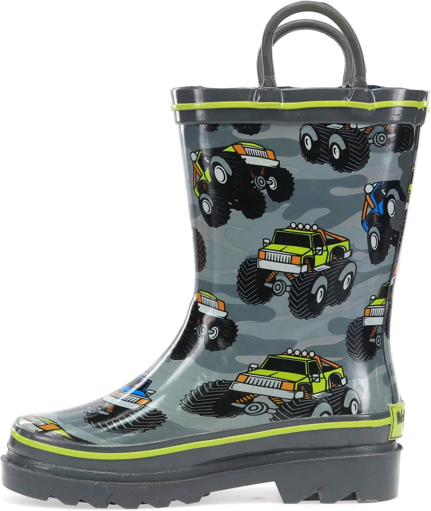 Chief Boys Waterproof Printed Rain Boot with Easy Pull On Handles