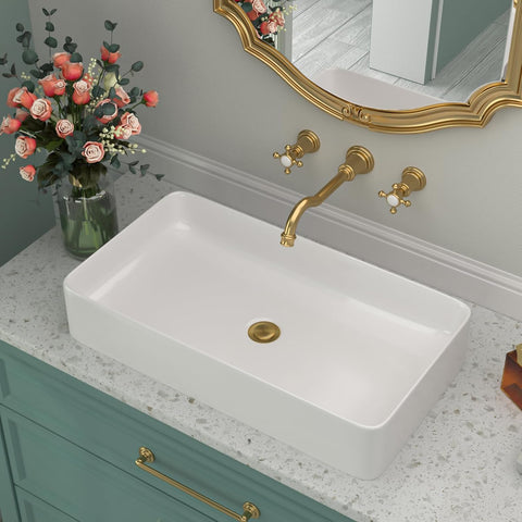 Rectangular Bathroom Vessel Sink 24 Inch - 24"x14" White Ceramic Porcelain Above Counter Modern Art Sink