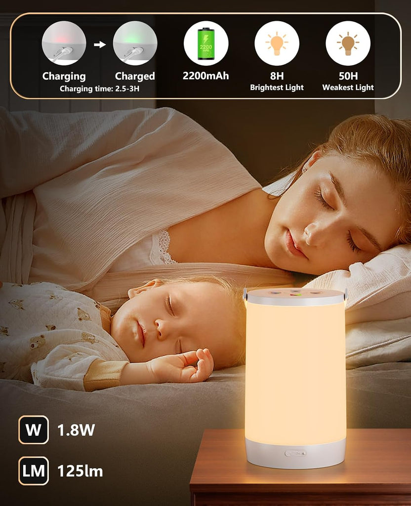 Rechargeable Bedside Night Light, Dimmable Touch Lamp Nursery
