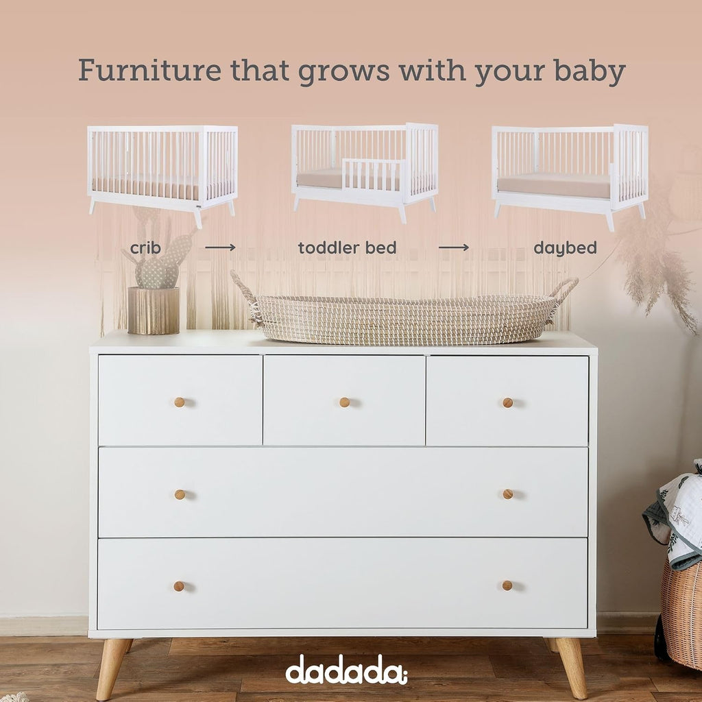 Harmony Wood Baby Crib & Dresser Set, Nursery Furniture Combo, White | Soho 3-in-1 Convertible, Beechwood, Made in