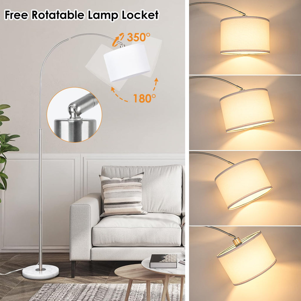 Dimmable Arc Floor Lamp, Remote & Foot Switch, Adjustable Shade
