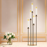 Gold 5-Arm Metal Cluster Taper Candelabra Candle Holders Includes Led Candles & Remote Control, Votive Pillar Candle