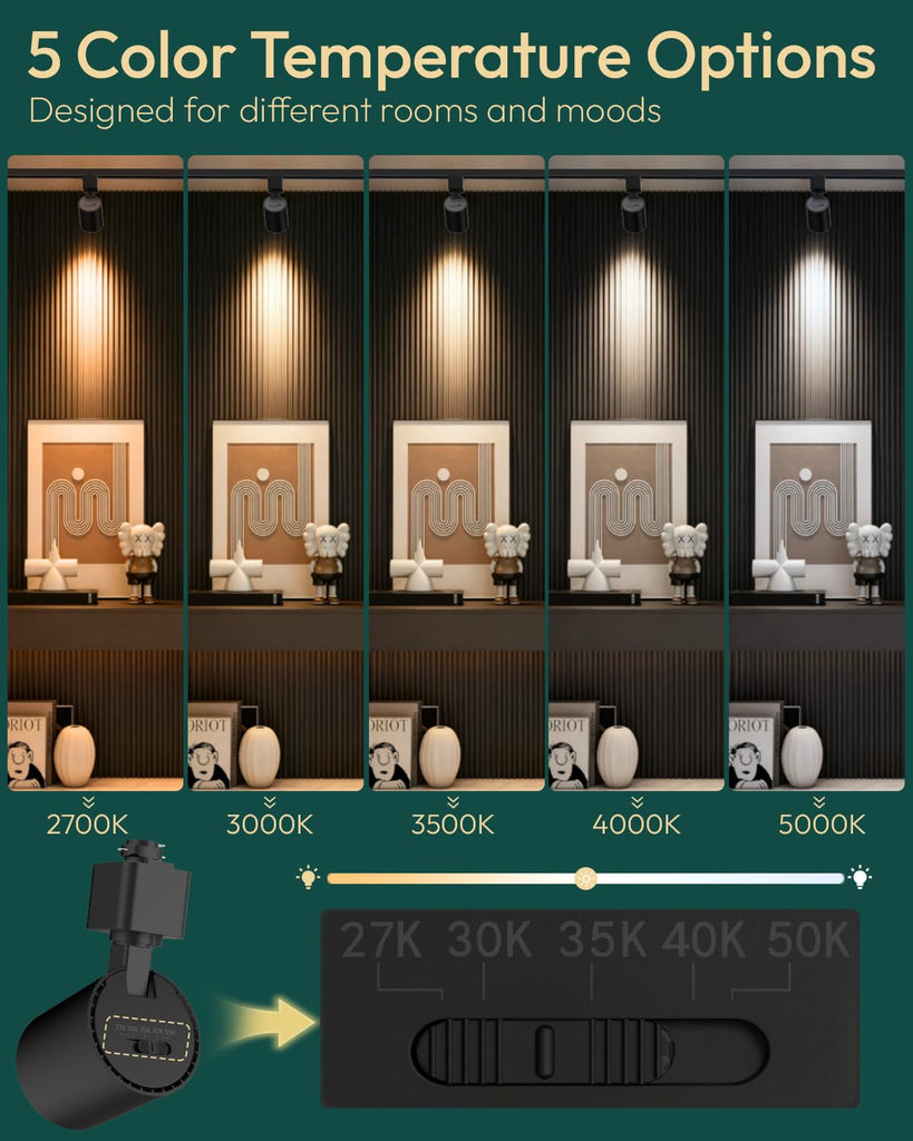 6 Pack LED Track Lighting Heads, Dimmable H Type LED Track Lights with 5 Selectable Color Temperatures