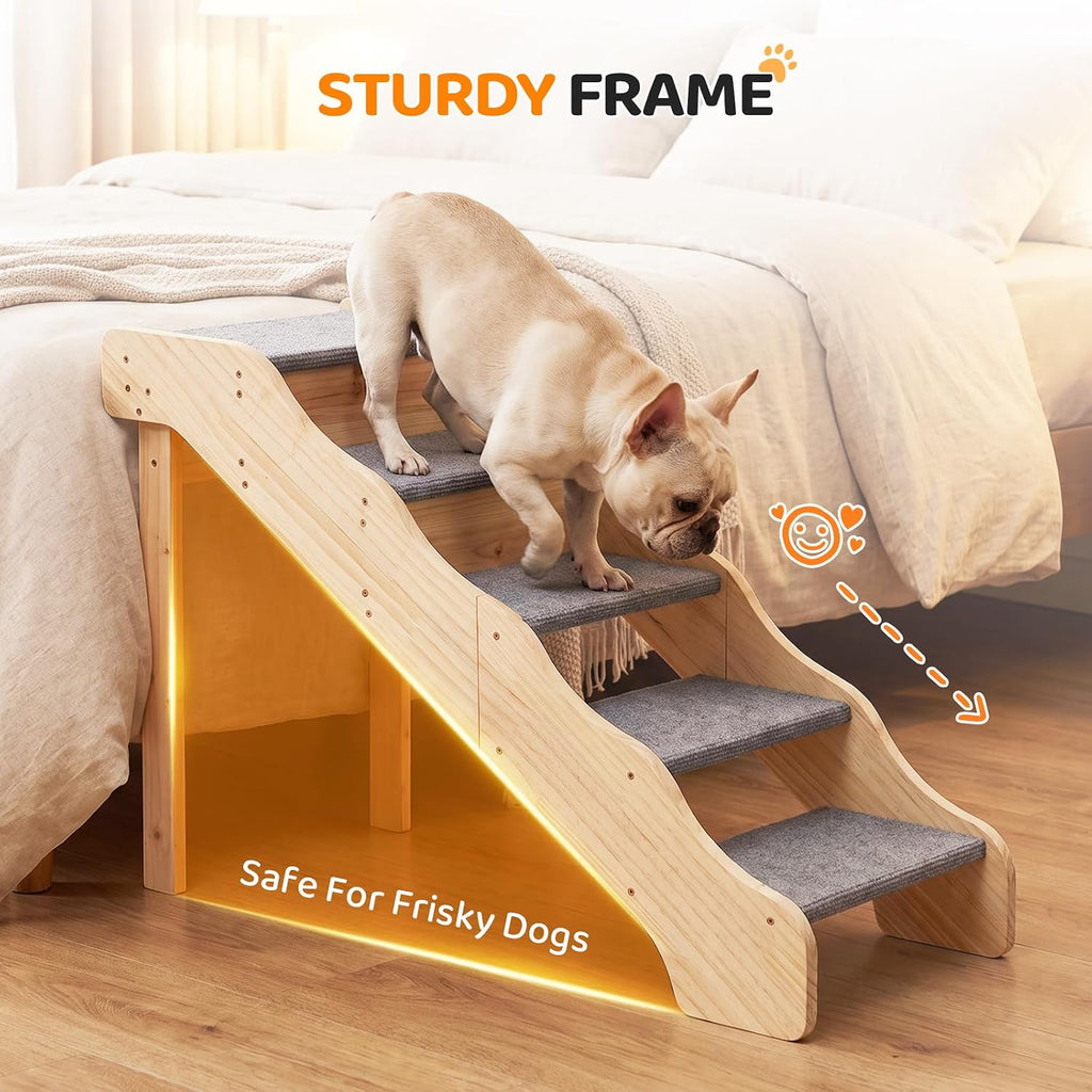 Wooden Dog Stairs, 5-Step Pet Steps