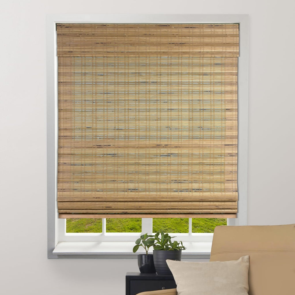 Sheer Bamboo Roman Shades with Valance - Tuscan, 34" W x 60" H - Light Filtering Cordless Blinds for Interior Windows