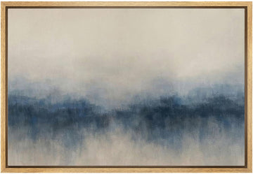Framed Canvas Print Wall Art Blue Haze Abstract Landscape Calm Misty Horizon Illustrations Modern Art Glam Pastel