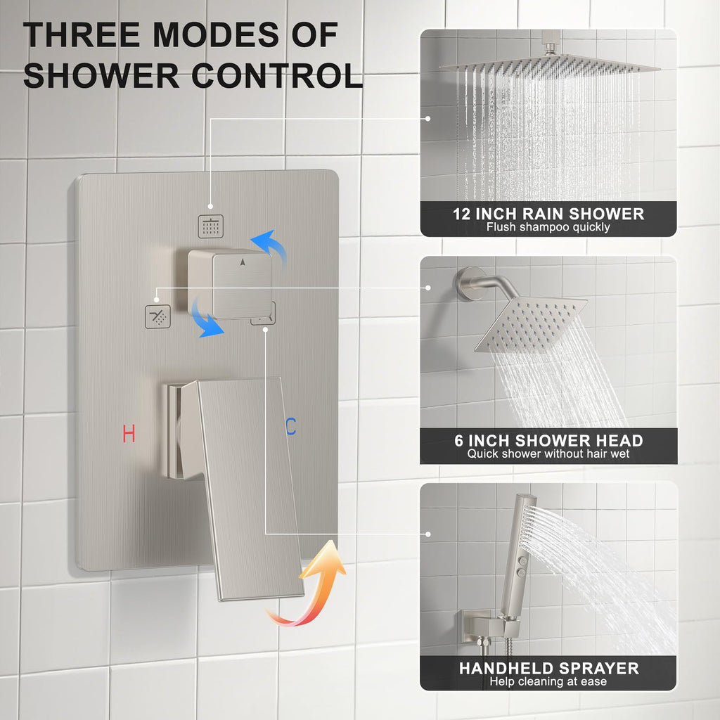 Rain Shower System Brushed Nickel Shower Faucet Set Ceiling Mount
