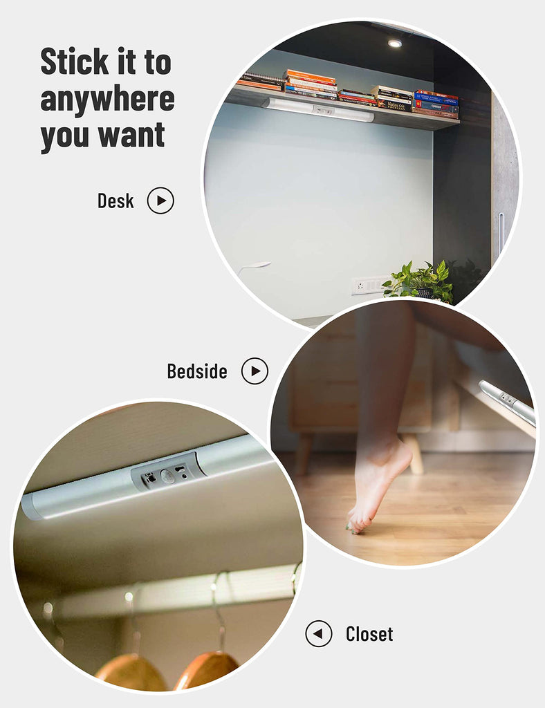 2 Pack Motion Sensor Closet Lighting with Eye Protection Design Automatic Closet Lights Battery Operated Pantry Light