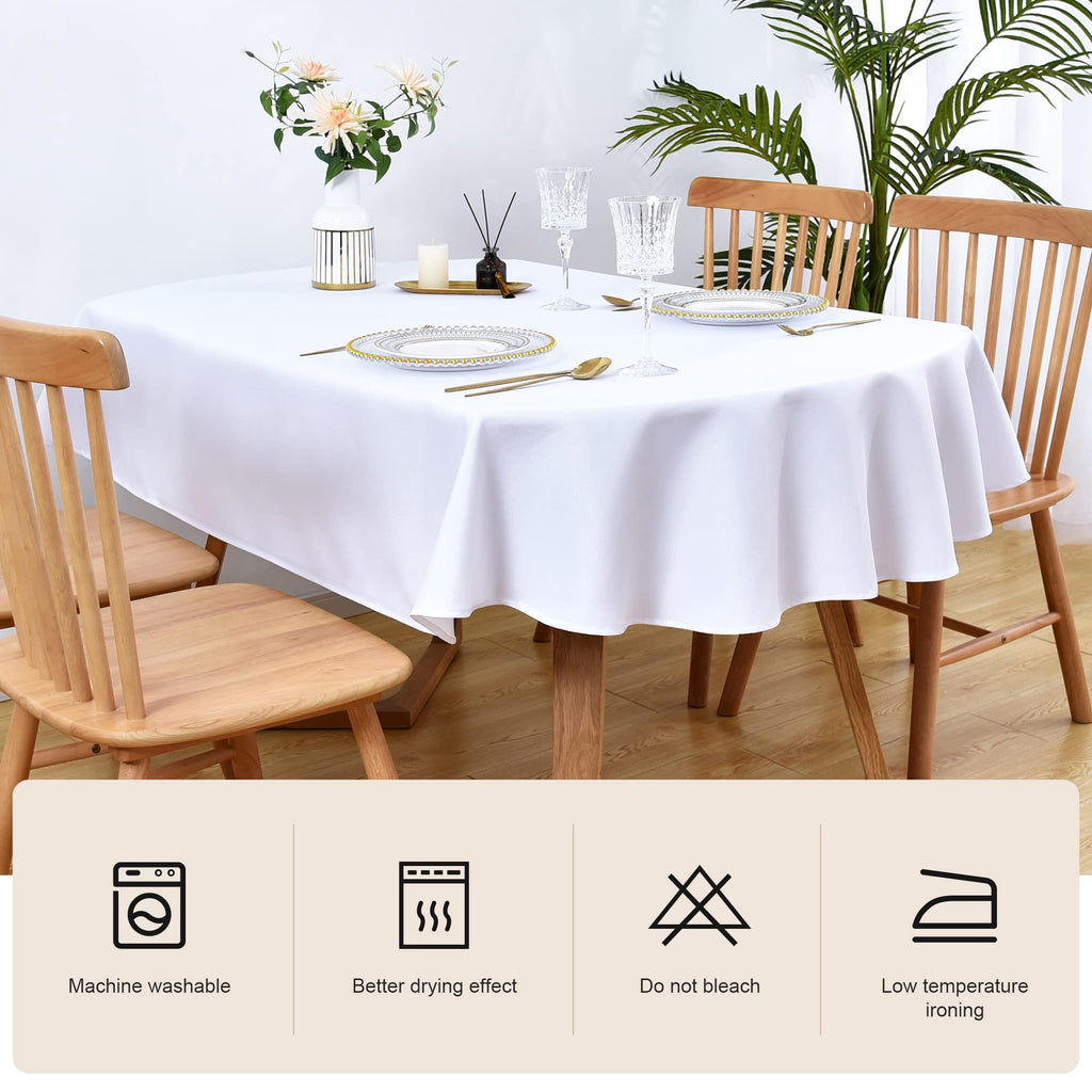 Oval Tablecloth 60 x 84 Inch Washable Fabric Table Cloth Solid White Table Cover for Dining Wedding Party Banquet