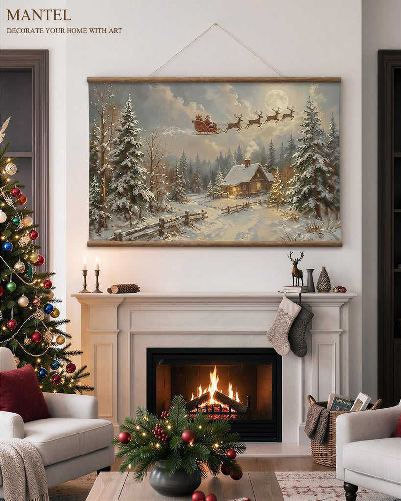 Extra Large Christmas Wall Art, Santa's Sleigh and Reindeer 54x36