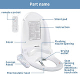 Elongated Electric Bidet Toilet Seat with Heated Seat, Adjustable Warm Water, Warm Air Dryer, Self-Cleaning Nozzle, Dual Control (Remote and Side Panel)
