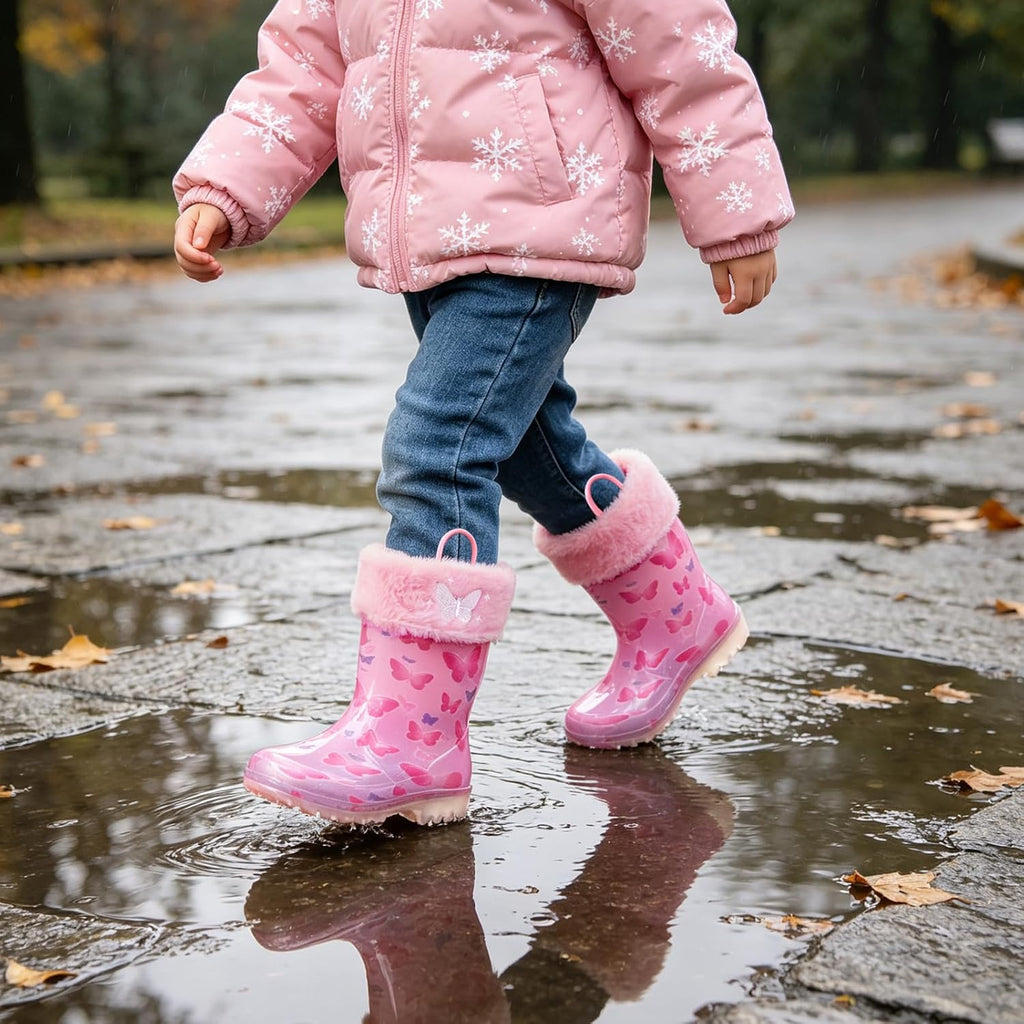 Kids Rain Boots with Removable Fleece Liners