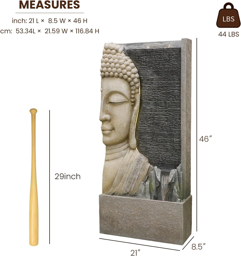 47.5" Buddha Water Fountain Outdoor with LED Lights