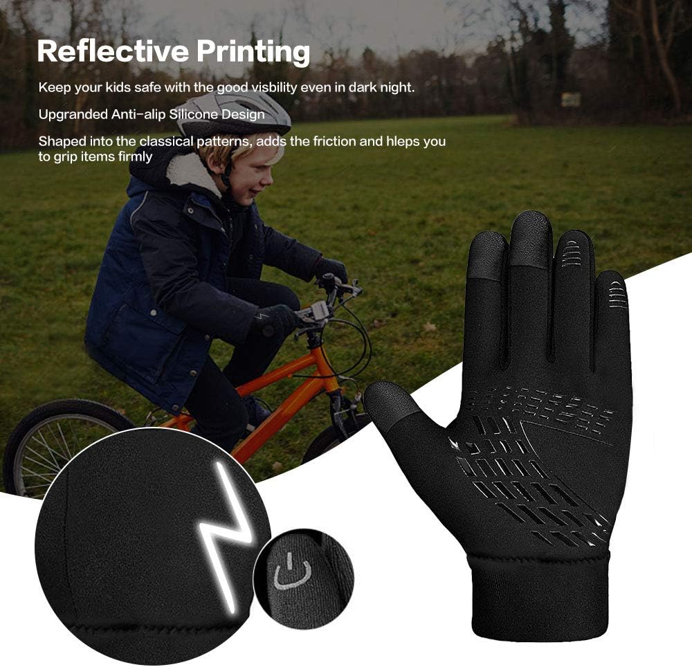 Kids Winter Gloves Back Water Repellent Touchscreen Warm Fleece Anti-Slip for Boys Girls Teen
