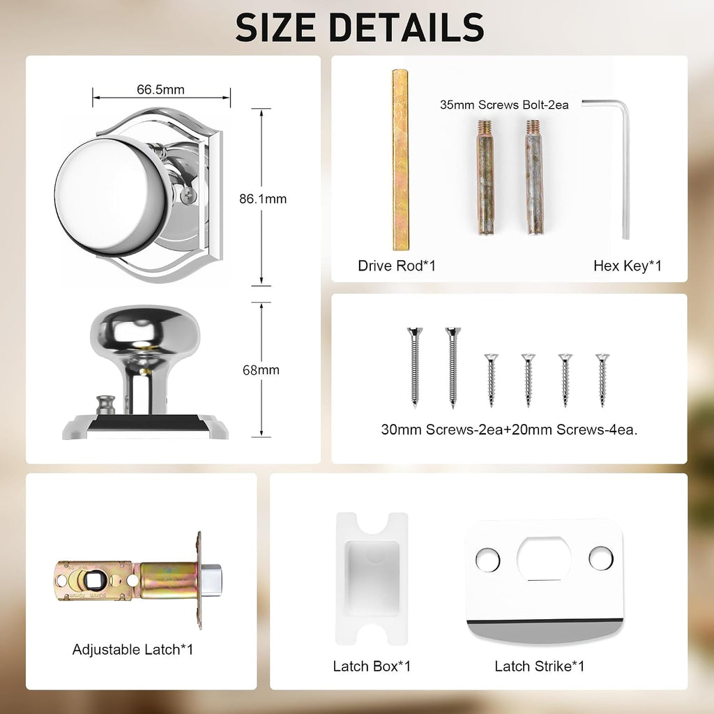 Privacy Door Knob Interior, Bright Chrome, Zinc Alloy