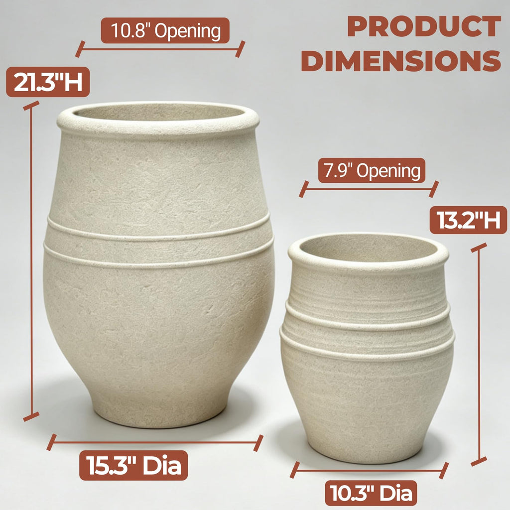 21.3"H & 13.2"H Retro Sandstone Textured Plastic Planter Set of 2
