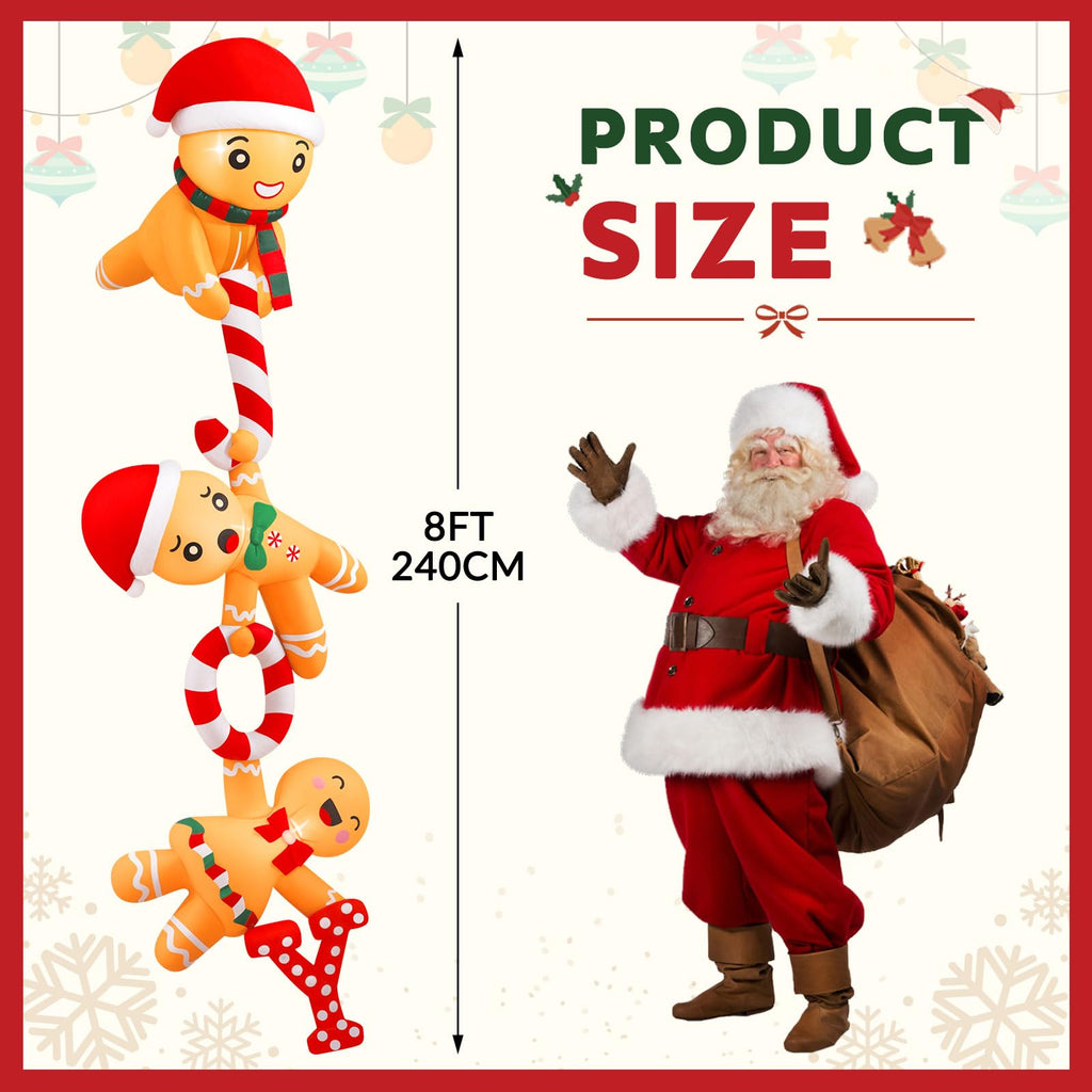 8 FT Hanging Christmas Inflatables Gingerbread, Joy Climbing Gingerbread Man Inflatable Funny Christmas Blow Ups