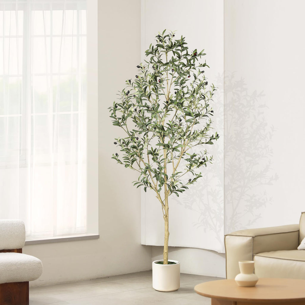 Faux Olive Tree 7ft with Sturdy White Planter