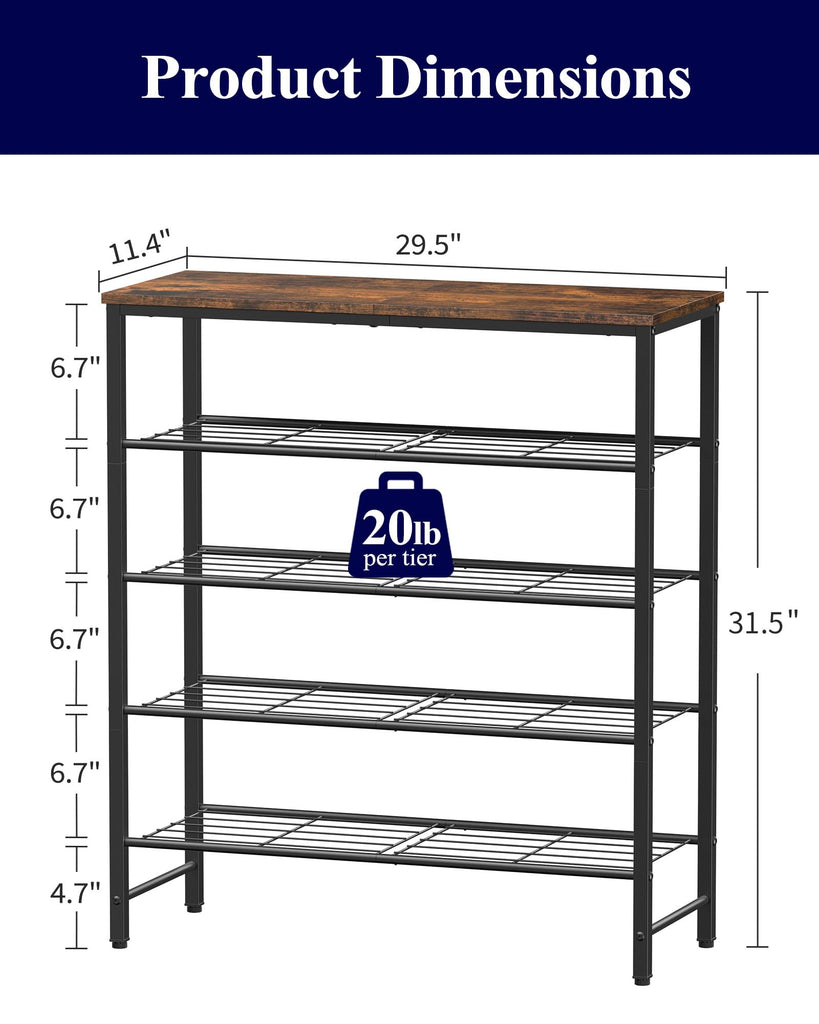 Shoe Rack for Closet, Shoe Storage, 29.5" Wide - 5 Tier, Brown
