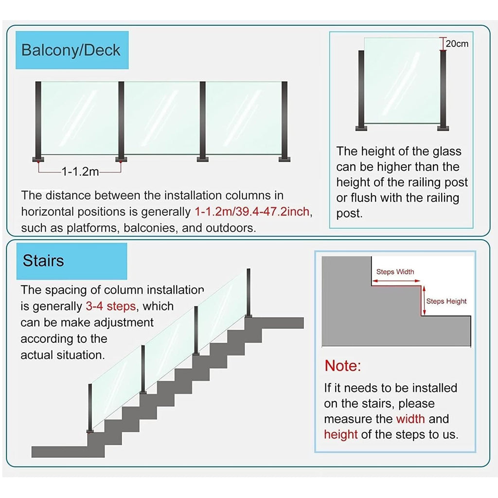 Glass Railing Post, No-Punch / 304 Stainless Steel Glass Railing Spigot with Slots & Base, Heavy-Duty Clamp Bracket