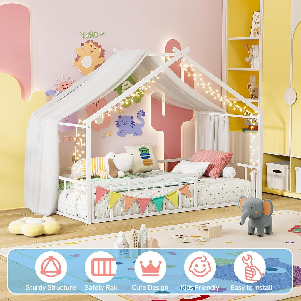House Shape Bed Frame Montessori House Bed with High Rails