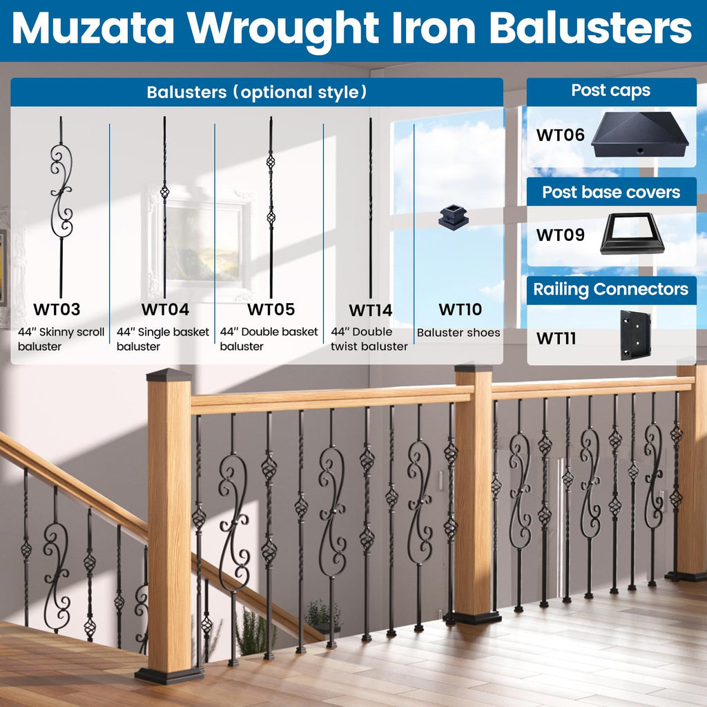 5 Pack 44" S Scroll Hollow Iron Balusters WT03