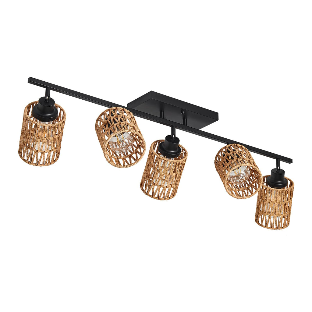 Track Lighting Fixtures Ceiling E26 Rattan Farmhouse Boho Ceiling Track Lighting Directional Rotatable Modern