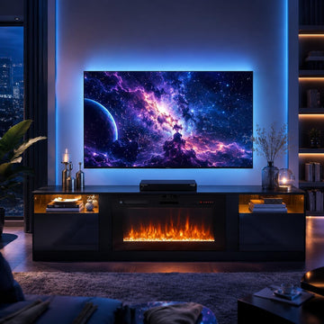 70" for TVs Up to 80", LED Light Entertainment Center with 36" Electric Fireplace, Modern Wood Texture TV Media