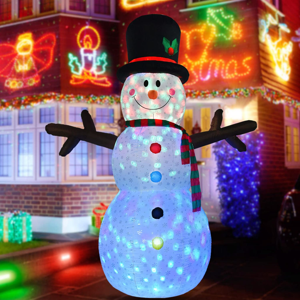 8 FT Inflatable Christmas Snowman, 7 Color Rotating Changing Led Lights Xmas Holiday Blow Up Family Party Decoration