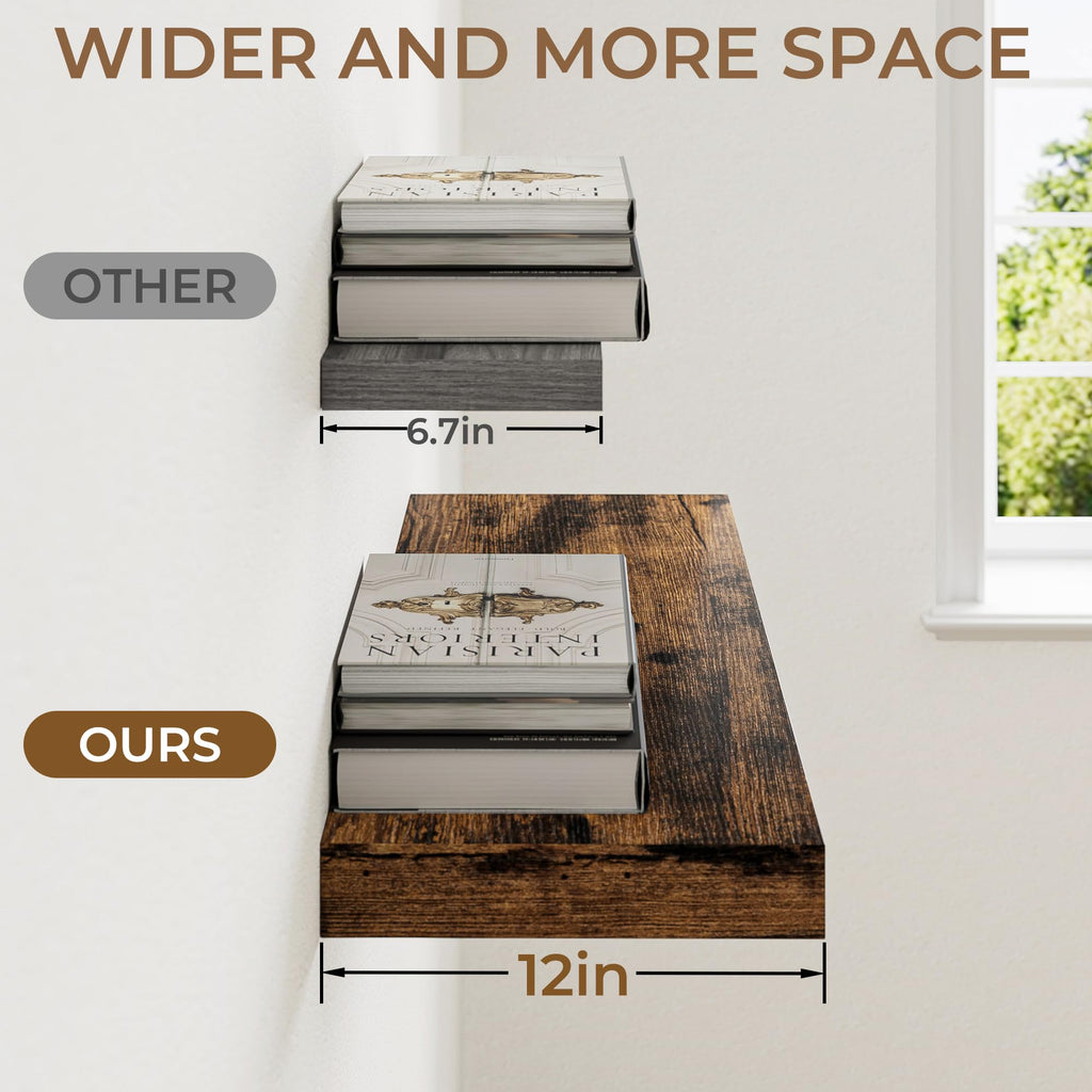 Long Floating Shelves for Wall 2Pack|Rustic Brown|55" Lx12 D