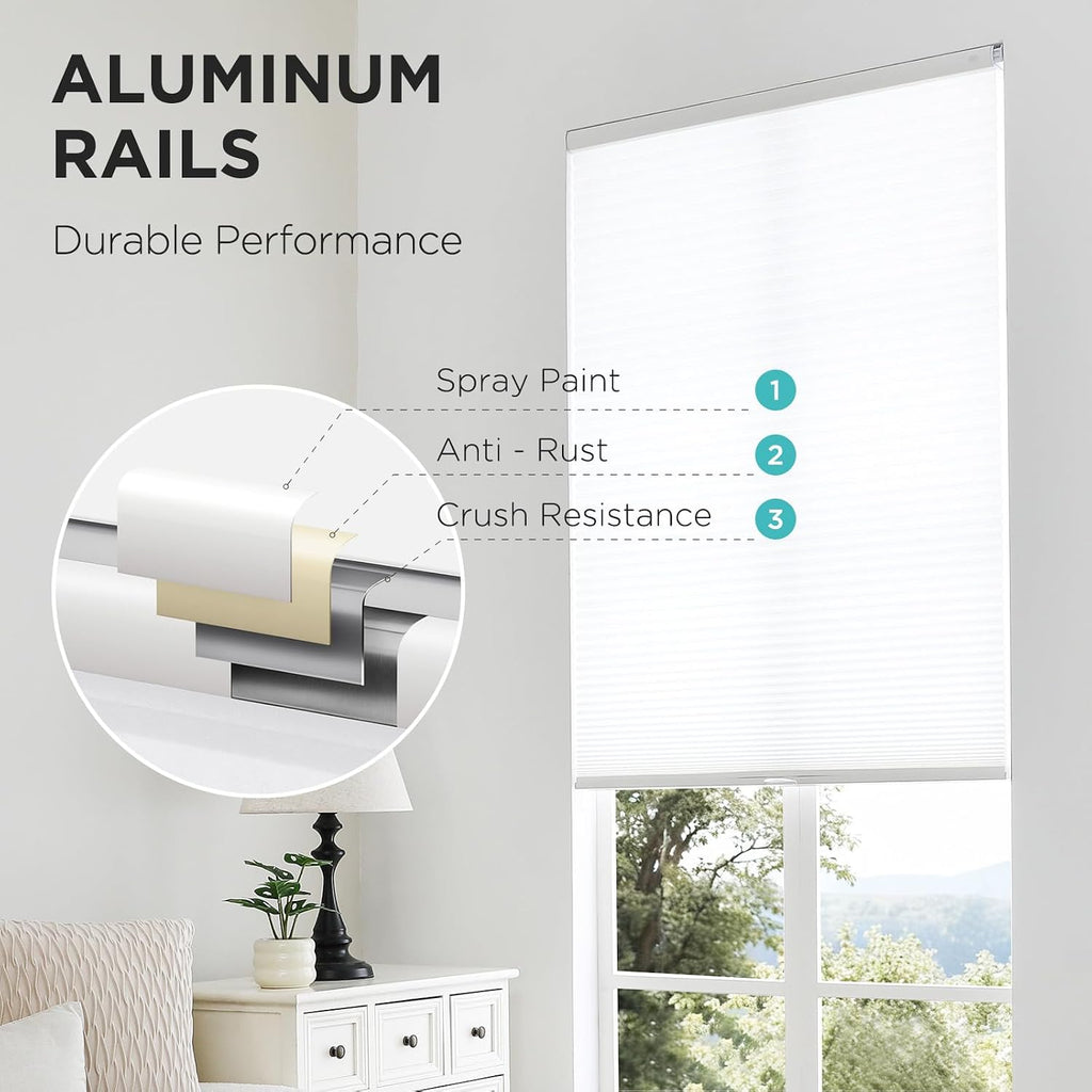 No Drill Light Filtering Cellular Shades, White, | Thermal Insulating, No Drill Blinds for Windows, Light Filtering