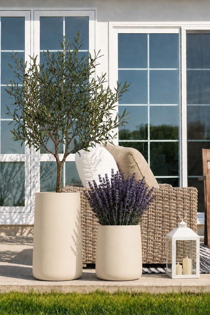 23.1" - Tall Large Conico Fiberstone Outdoor Planter - Kilim Beige