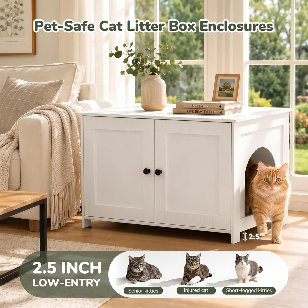 Hidden Cat Litter Box Enclosure Furniture, Large, White