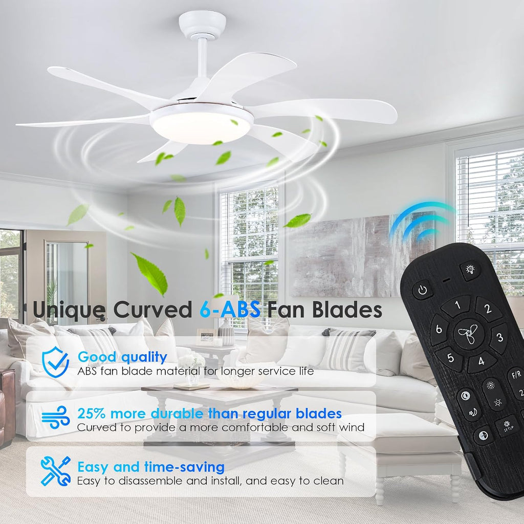 White Ceiling Fan with Lights and Remote - 46" Modern Indoor Ceiling Fan Light Low Profile, Dimmable, Reversible Quiet Motor and Timing, Outdoor Ceiling Light for Covered Patios A101-B0DF72BKDR