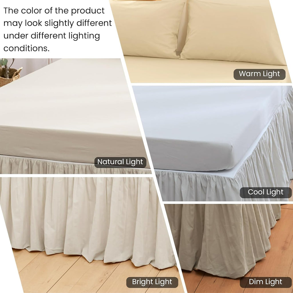 Soft Cozy French Linen Bed Skirt with Pleated Frills - 14" Tailored Drop Dust Ruffle for Farmhouse & Modern Bedrooms