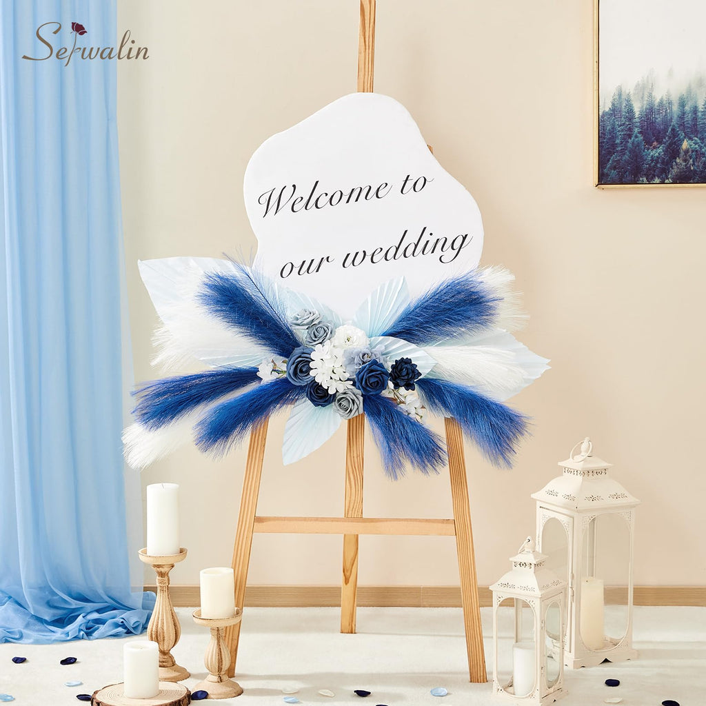 6PCS 17.7 Inch Royal Blue Artificial Pampas Grass Decor