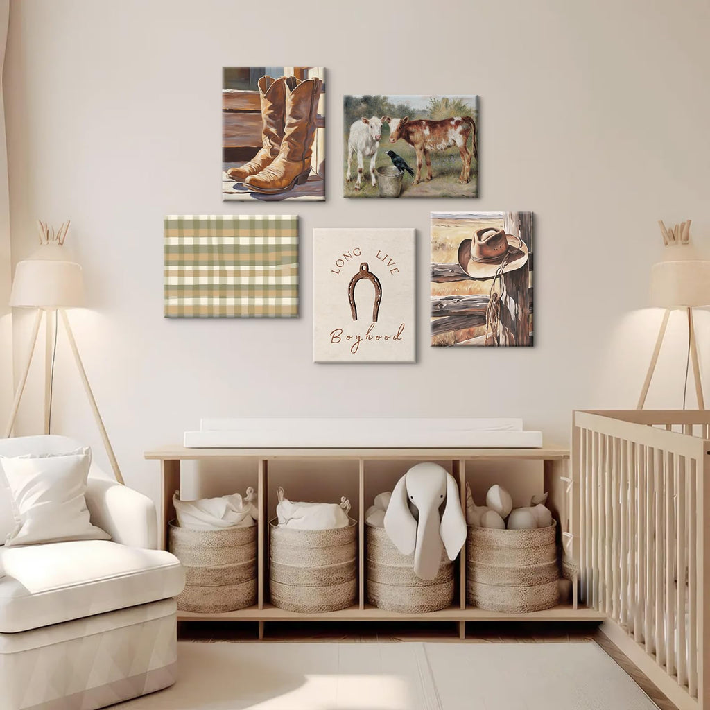 Cowboy Wall Art Nursery Canvas Pictures Western Cow Wall Decor Boys Room Prints Vintage Poster Baby Children Pictures