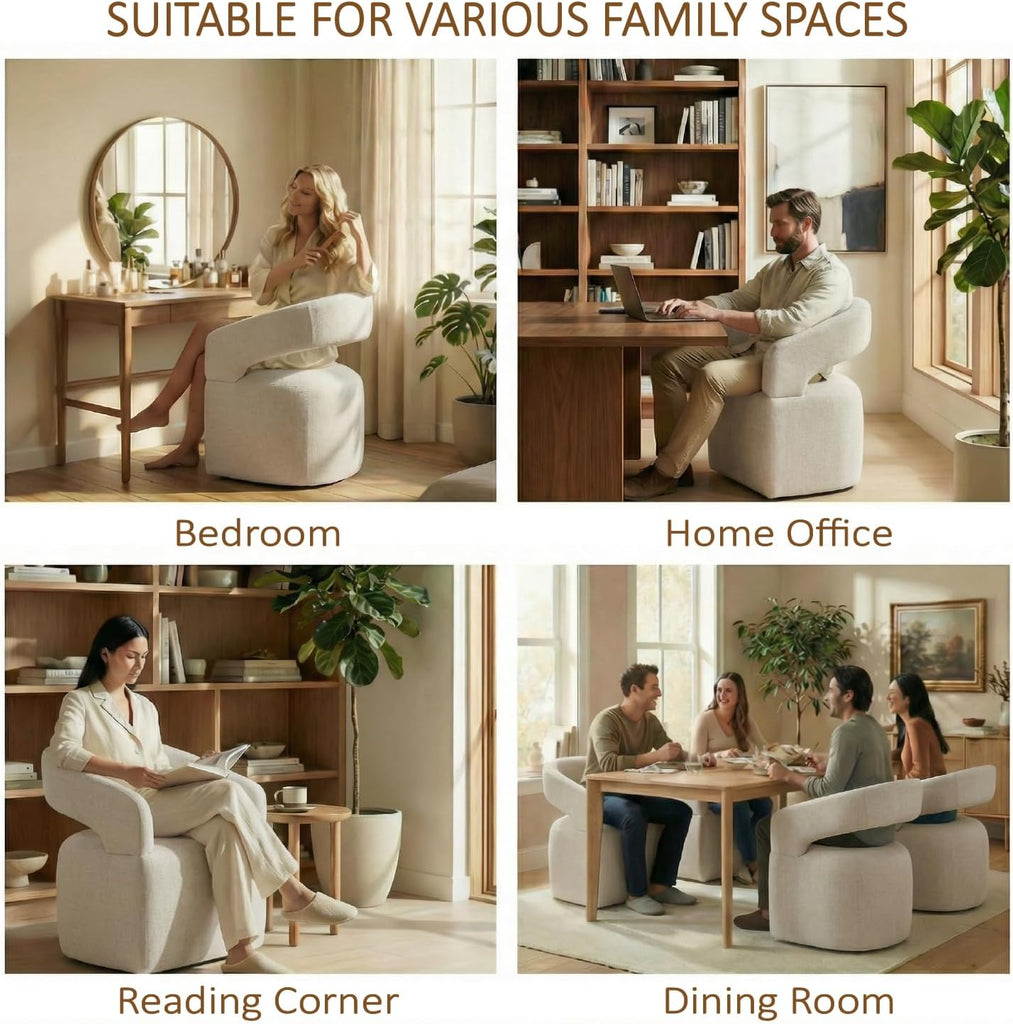 Upholstered Dining Chairs Set of 2, Modern Arm Kitchen & Dining Room Chairs with Hidden Casters, Linen Fabric Padded