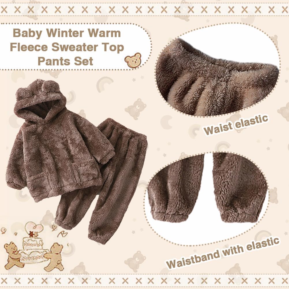 Toddler Baby Fleece Set Winter Pullover Tops Pants 2pcs Set,Toddler Bear Sweatshirt Fluffy outfit
